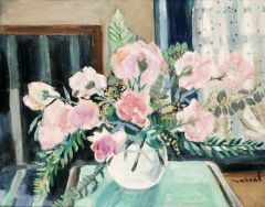 Jacqueline Marval, Bouquet de roses à la fenêtre, ca 1930