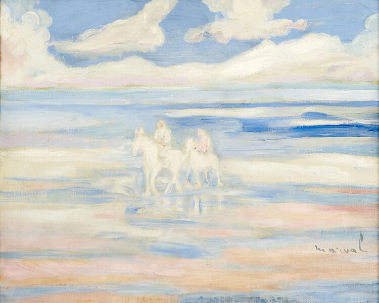 Peinture sur toile, reproduction de Jacqueline Marval, La Baignade ou Chevaux sur la Plage, 1925 qualité musée