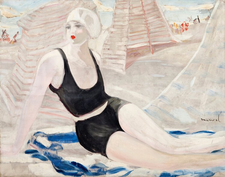 Peinture sur toile, reproduction de Jacqueline Marval, La Baigneuse, c 1920 - 1923 qualité musée