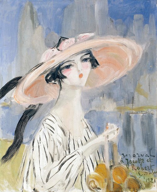 Peinture sur toile, reproduction de Jacqueline Marval, La Femme au Chapeau Rose, septembre 1921 qualité musée