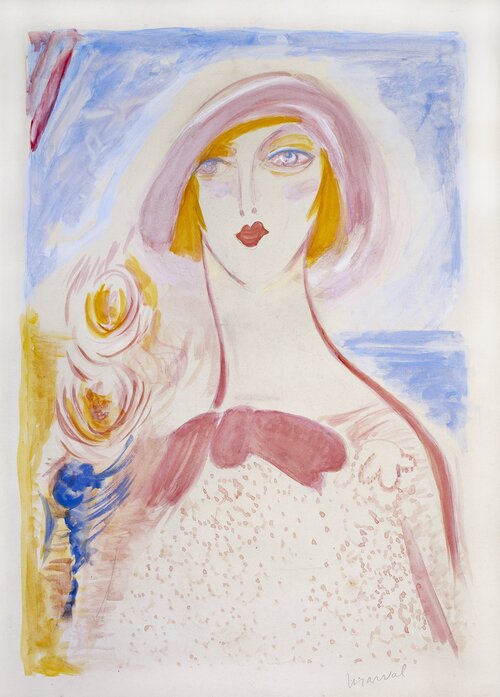 Peinture sur toile, reproduction de Jacqueline Marval, La Femme en Rose, c 1925 qualité musée