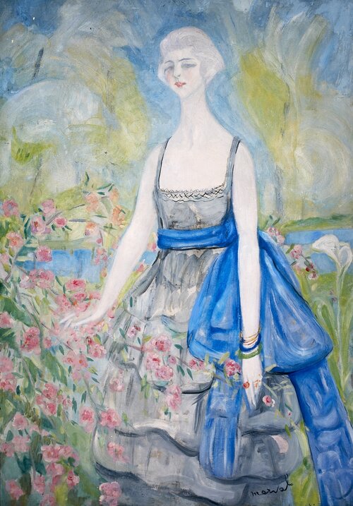 Peinture sur toile, reproduction de Jacqueline Marval, Mélisande au Jardin ou Portrait de Madame Fenaille, 1921 qualité musée