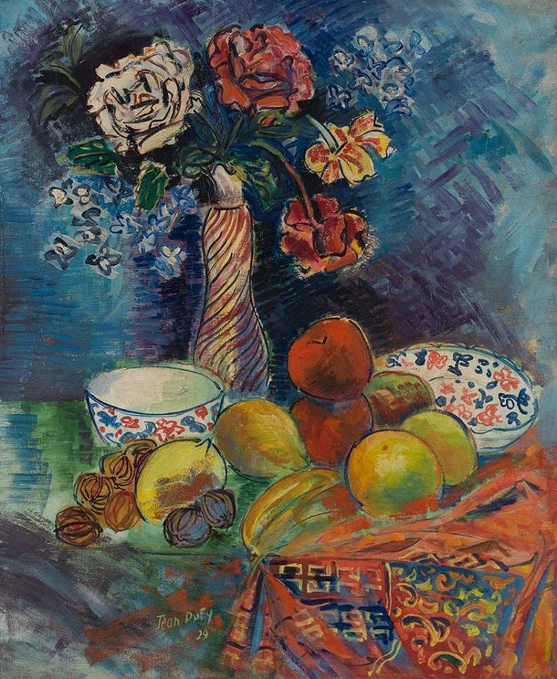 Peinture sur toile, reproduction de Jean Dufy,  Nature Morte et Bouquet de Roses et de Lilas - 1929 qualité musée