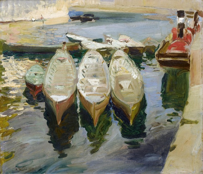 Peinture sur toile, reproduction de Joaquín Sorolla, Puerto de Guetaria, País Vasco (The Basque Port of Guetaria), 1910 qualité musée