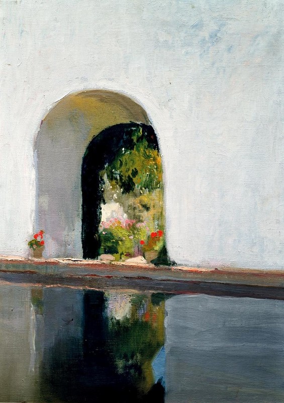 Peinture sur toile, reproduction de Joaquín Sorolla, Reservoir, Alcázar of Seville, 1918 qualité musée