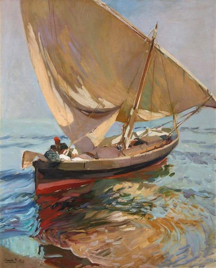 Peinture sur toile, reproduction de Joaquin Sorolla Setting Out To Sea Valencia 1908 qualité musée