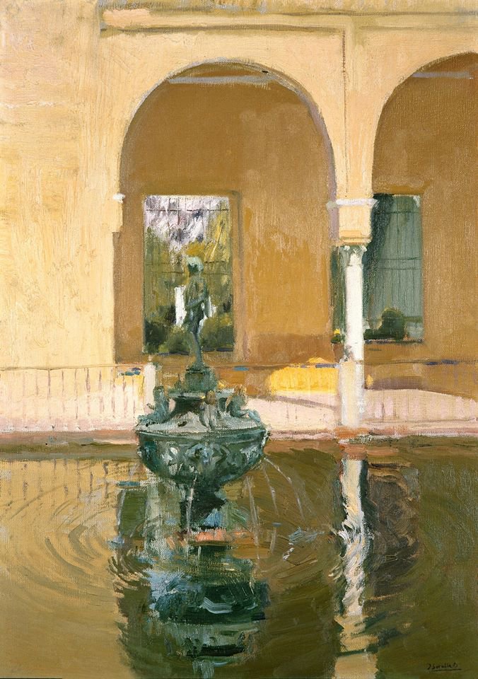 Peinture sur toile, reproduction de Joaquin Sorolla, Fuente Del Rey Moro Alcazar De Sevilla 1908 qualité musée