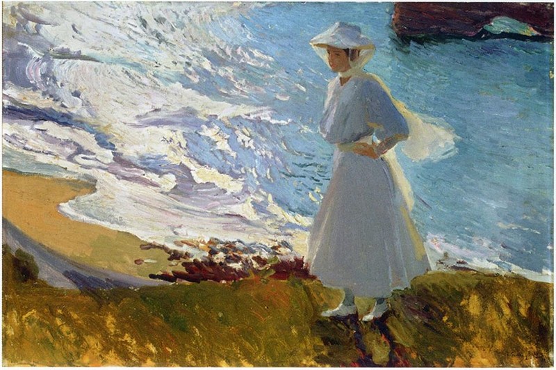 Peinture sur toile, reproduction de Joaquin Sorolla, Maria at the Beach, Biarritz, 1906 qualité musée