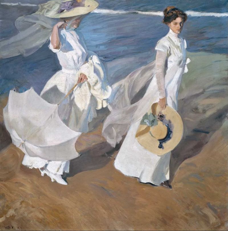 Peinture sur toile, reproduction de Joaquin Sorolla, Strolling Along The Seashore, 1909 qualité musée