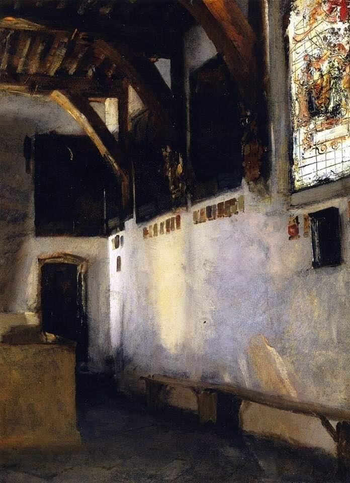 Peinture sur toile, reproduction de John Singer Sargent Interior With Stained-glass Window 1880 qualité musée