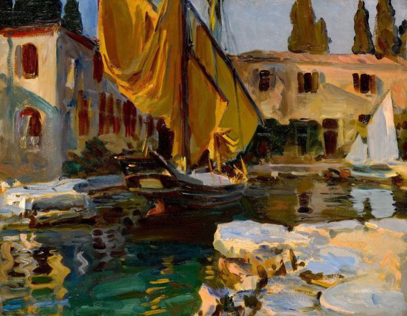 Peinture sur toile, reproduction de John Singer Sargent San Vigilio - A Boat With Golden Sail qualité musée