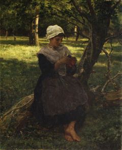Jules Breton A Peasant Girl Knitting