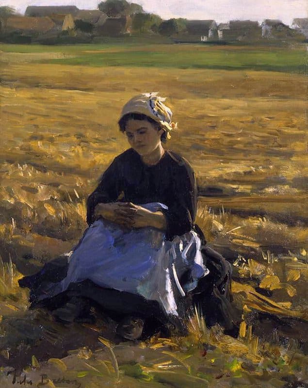 Peinture sur toile, reproduction de Jules Breton Small Gleaner Sitting In The Field qualité musée