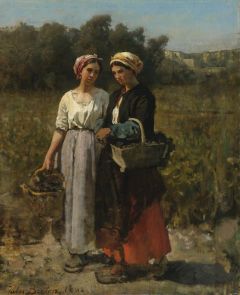 Jules Breton Two Young Women Picking Grapes