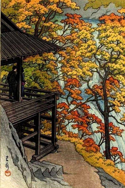 Peinture sur toile, reproduction de Kawase Hasui Autumn At Fukuroda Falls - 1954 qualité musée
