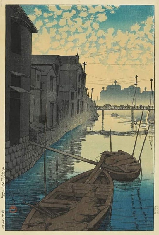Peinture sur toile, reproduction de Kawase Hasui Morning On The Daikon Wharf 1927 qualité musée