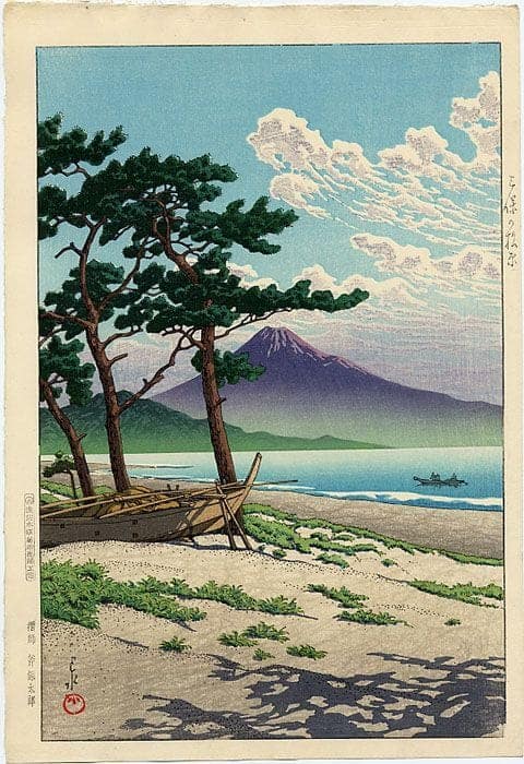Peinture sur toile, reproduction de Kawase Hasui Pine Beach At Miho - 1931 qualité musée