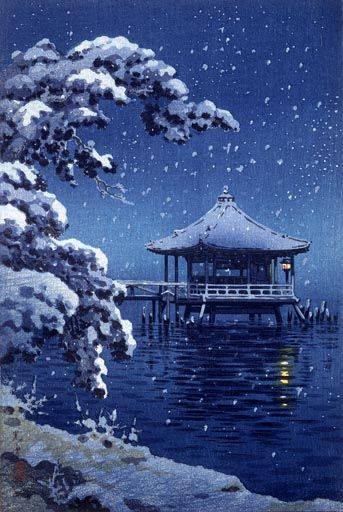 Peinture sur toile, reproduction de Koitsu Tsuchiya Floating Pavillion Of Katada In Snow 1934 qualité musée