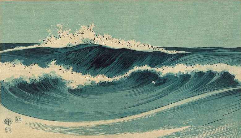 Peinture sur toile, reproduction de Konen Uehara Hato Zu Ocean Waves C. 1900-20 qualité musée