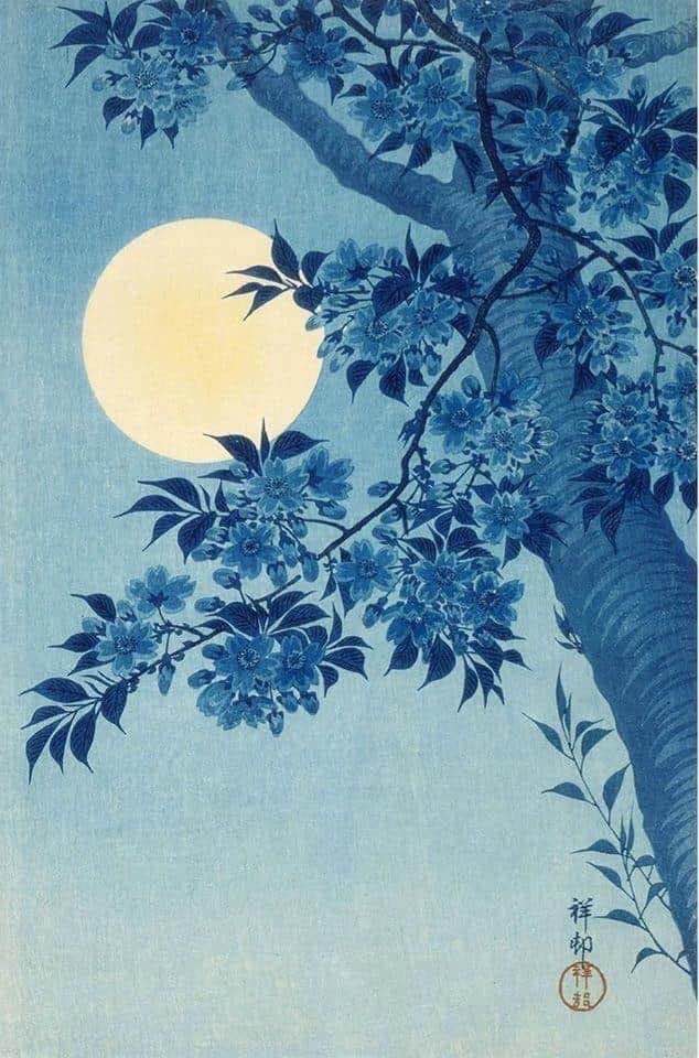 Peinture sur toile, reproduction de Koson Ohara Blossoming Cherry On A Moonlit Night - 1932 qualité musée