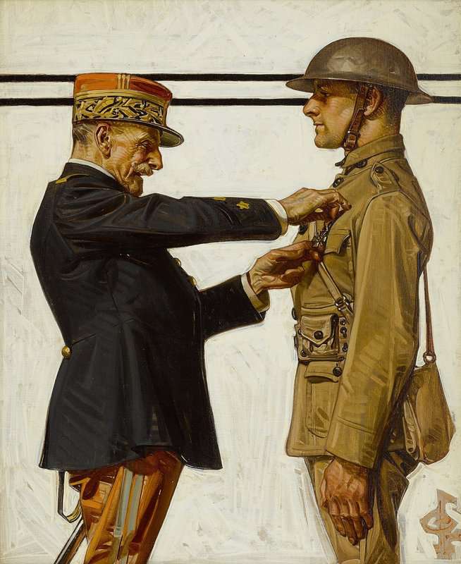 Peinture sur toile, reproduction de Leyendecker Joseph Christian Croix De Guerre Ca. 1918 qualité musée