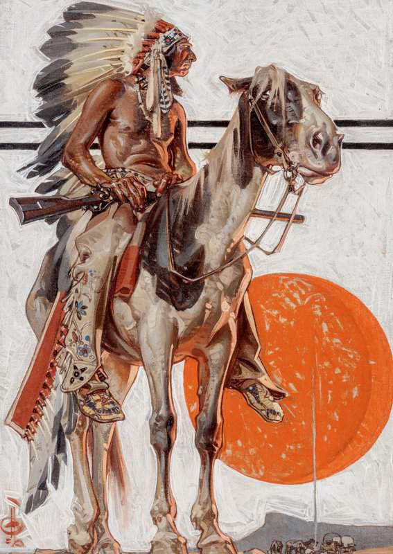 Peinture sur toile, reproduction de Leyendecker Joseph Christian Indian With Campfire Below 1923 qualité musée
