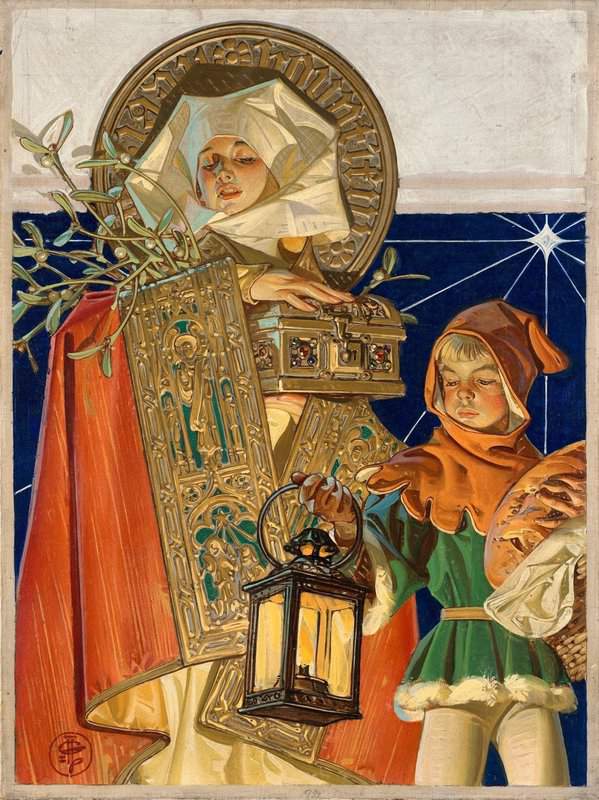 Peinture sur toile, reproduction de Leyendecker Joseph Christian Medieval Merry Christmas Ca. 1926 qualité musée