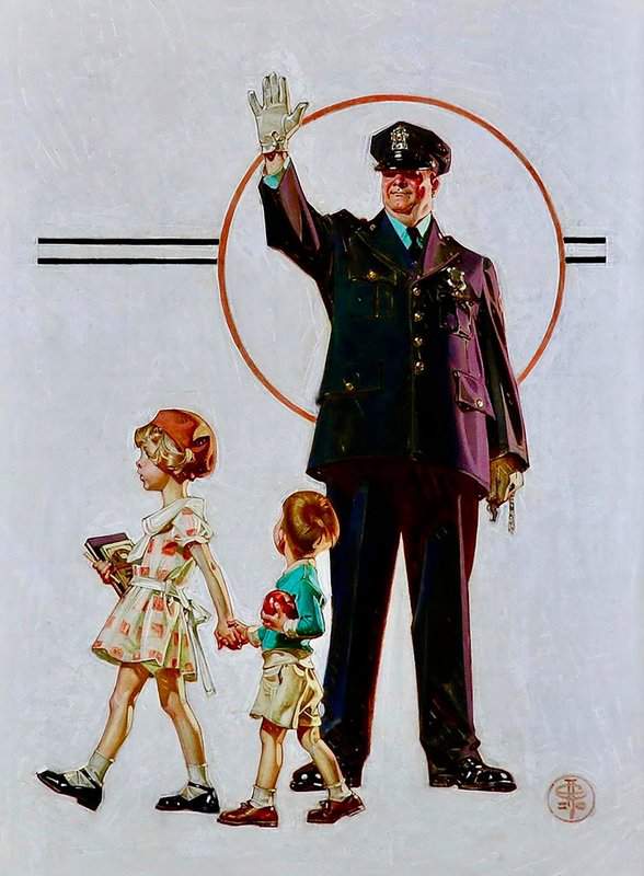 Peinture sur toile, reproduction de Leyendecker Joseph Christian Policeman And School Children 1931 qualité musée