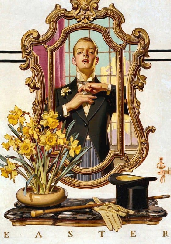 Peinture sur toile, reproduction de Leyendecker Joseph Christian Primping In Mirror 1936 qualité musée