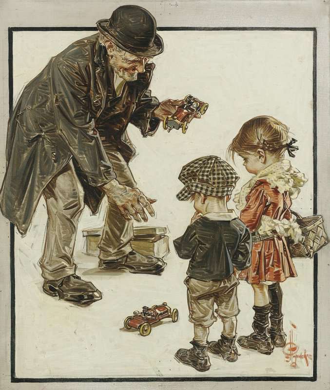Peinture sur toile, reproduction de Leyendecker Joseph Christian The Toy Peddler Ca. 1915 qualité musée