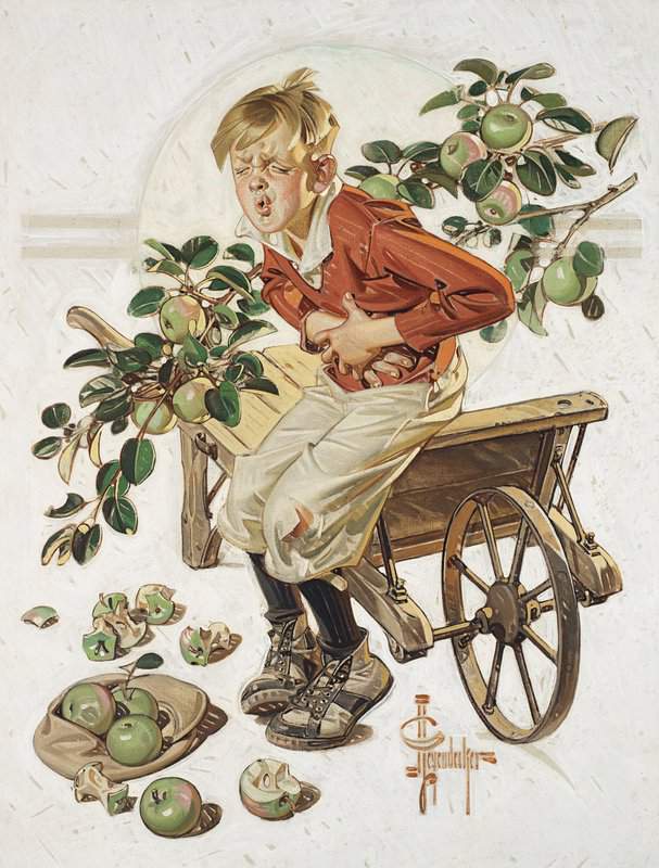 Peinture sur toile, reproduction de Leyendecker Joseph Christian Too Many Green Apples 1933 qualité musée