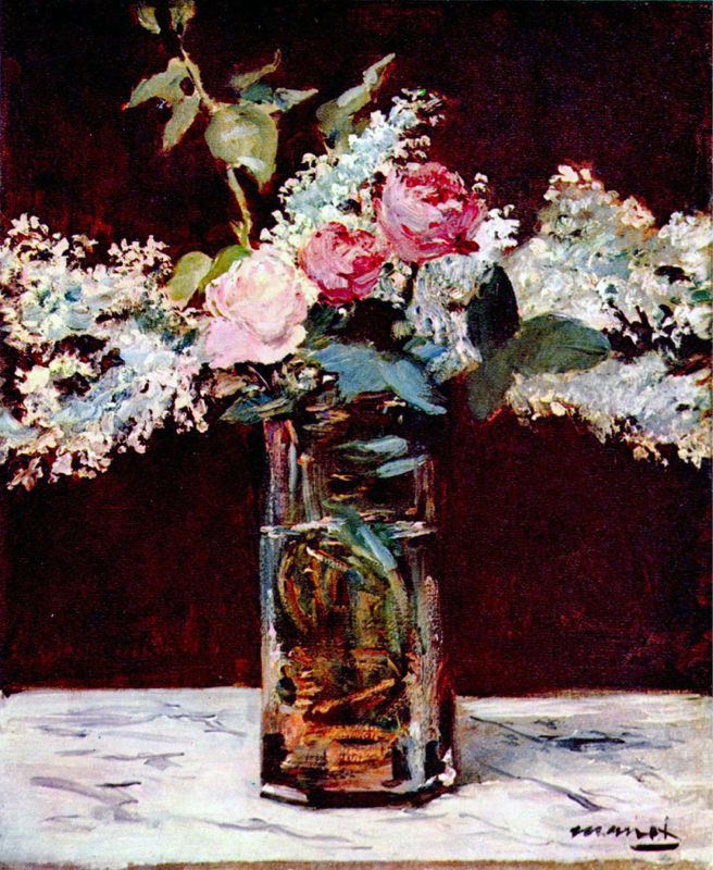 Peinture sur toile, reproduction de Manet, Nature Morte Avec Lilas Et Roses qualité musée