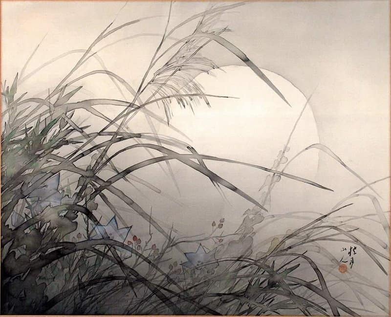 Peinture sur toile, reproduction de Matsubayashi Keigetsu Painting Of Autumn Moon And Grasses qualité musée