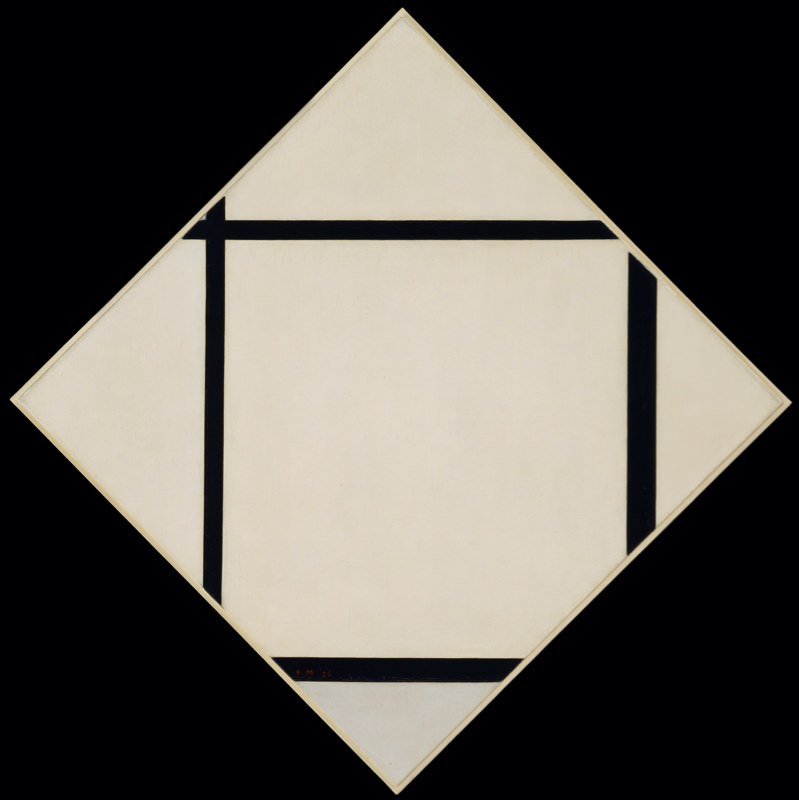 Peinture sur toile, reproduction de Mondrian, Tableau I - Losange Gris Avec Quatre Lignes qualité musée