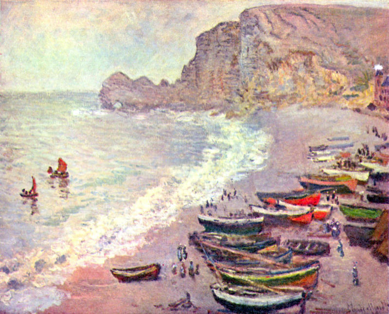 Peinture sur toile, reproduction de Monet Etreta Sa Plage Et La Porte D Amont qualité musée