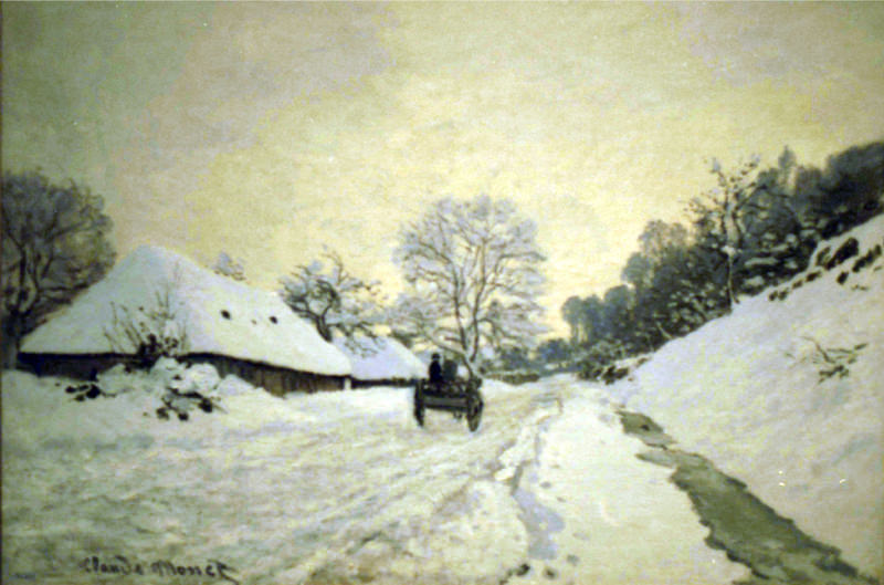 Peinture sur toile, reproduction de Monet La Charrette - Route Sous La Neige A Honfleur qualité musée