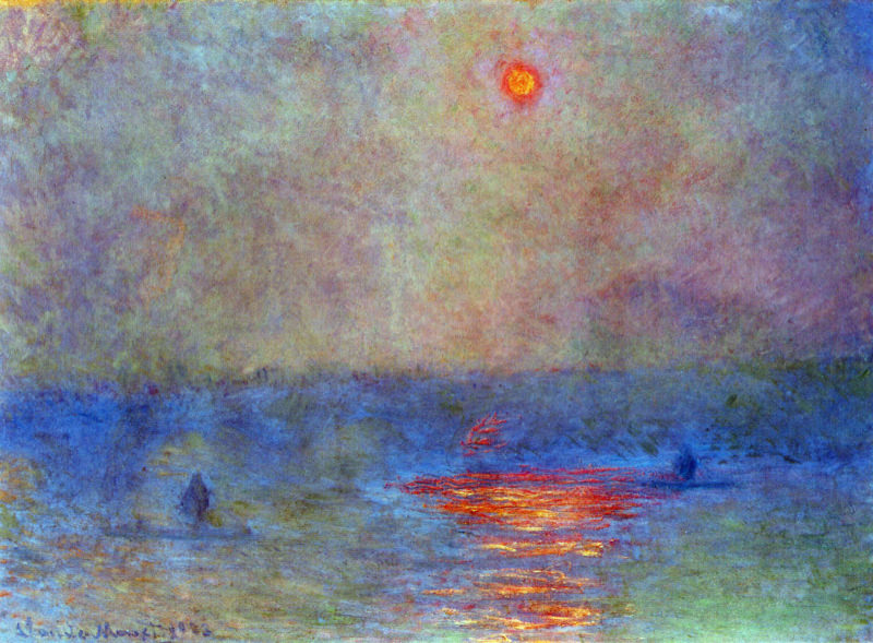 Peinture sur toile, reproduction de Monet Le Pont De Waterlo Dans Le Brouillard Ensoleille qualité musée