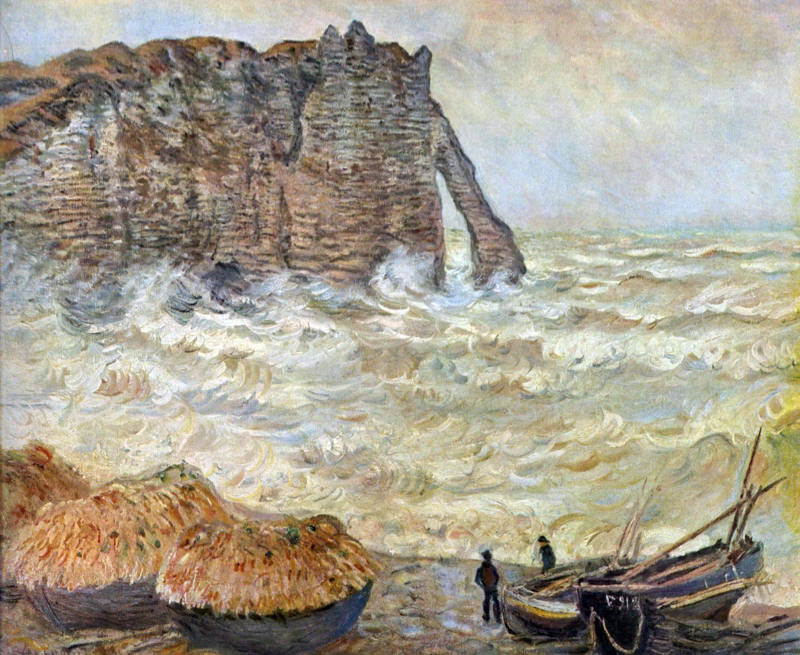 Peinture sur toile, reproduction de Monet Mer Houleuse A La Porte D Aval qualité musée