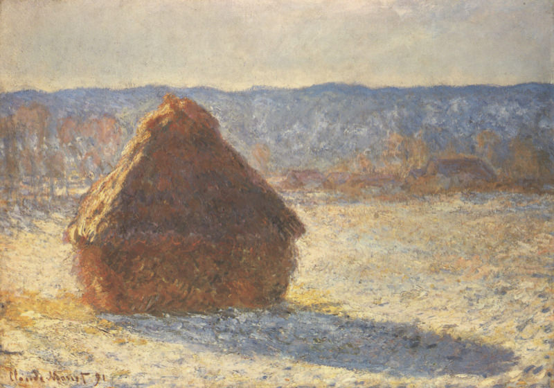 Peinture sur toile, reproduction de Monet Meule De Foin Dans La Neige Du Matin qualité musée