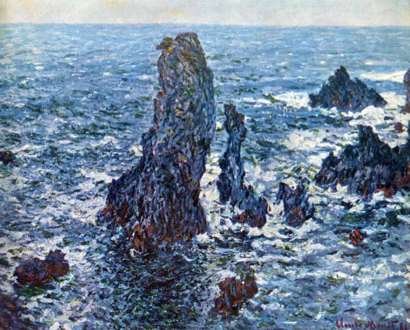Peinture sur toile, reproduction de Monet Rocher De Belle-ile Les Epingles De Port Coton qualité musée