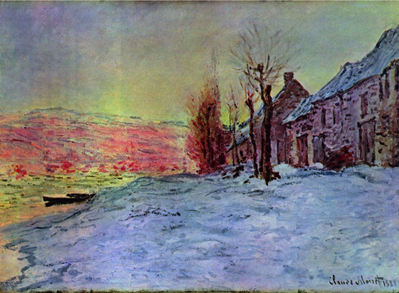 Peinture sur toile, reproduction de Monet Terrain A Laval - Soleil Et Neige qualité musée