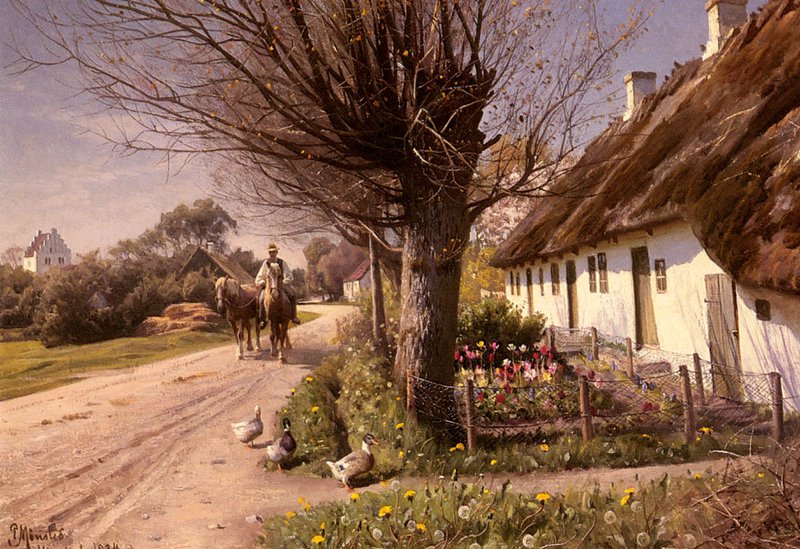 Peinture sur toile, reproduction de Monsted Cottages At Hjornbaek qualité musée