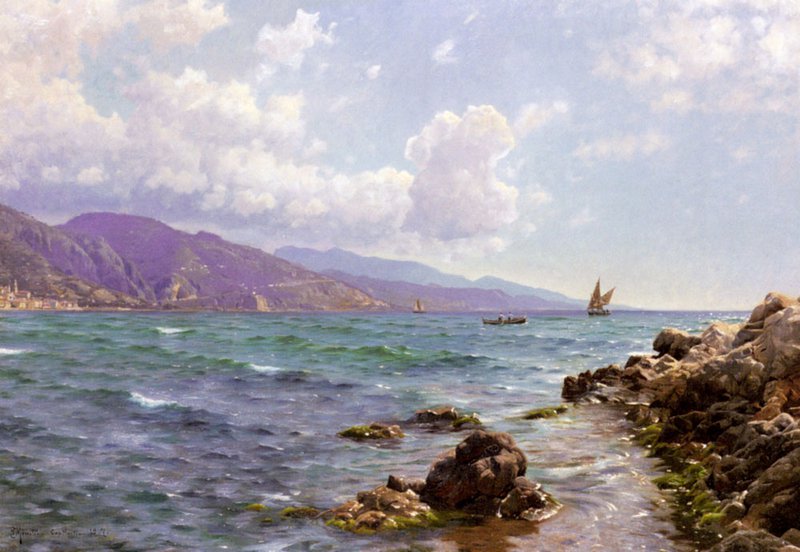 Peinture sur toile, reproduction de Monsted Peter Fishing Boats On The Water Cap Martin qualité musée