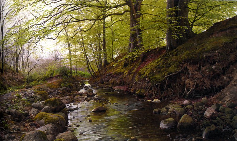 Peinture sur toile, reproduction de Monsted Vandlob I Skoven Stream In The Woods 1905 qualité musée
