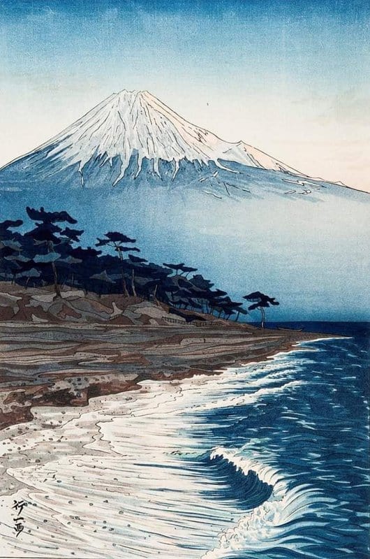 Peinture sur toile, reproduction de Okada Koichi Mount Fuji From Hagoromo Beach 1954 qualité musée