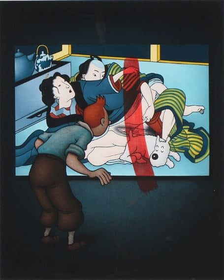 Peinture sur toile, reproduction de Ole Ahlberg Tintin - Japanese Scene With Milo qualité musée
