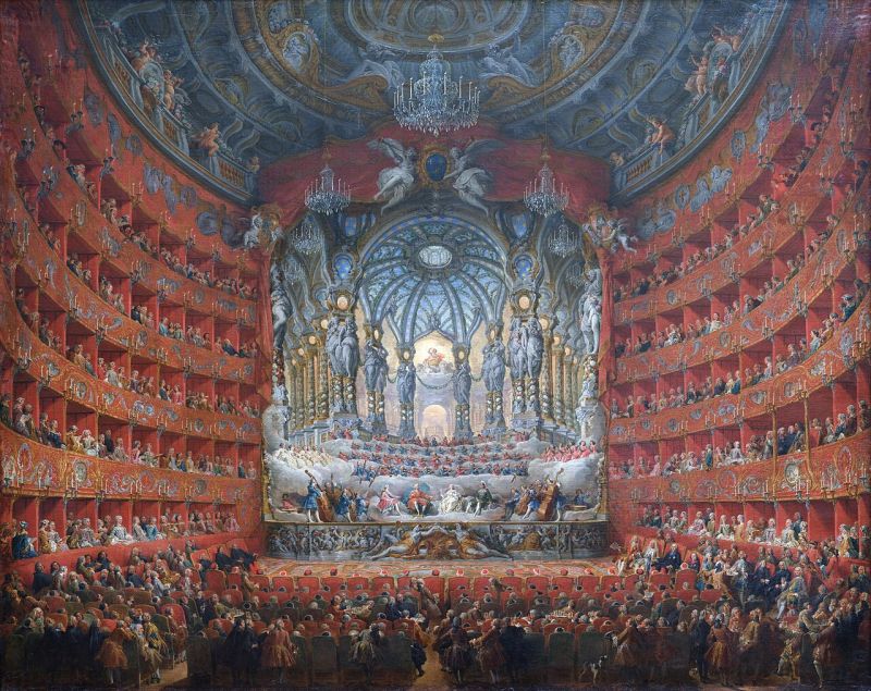 Peinture sur toile, reproduction de Paolo Panini Fête Musicale Donnée Par Le Cardinal De La Rochefoucauld Au Théatre Argentina De Rome En 1747 qualité musée