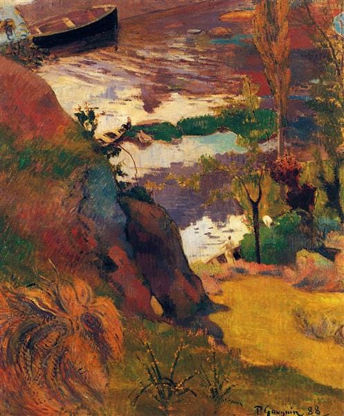Peinture sur toile, reproduction de Paul Gauguin Fisherman And Bathers On The Aven 1888 qualité musée