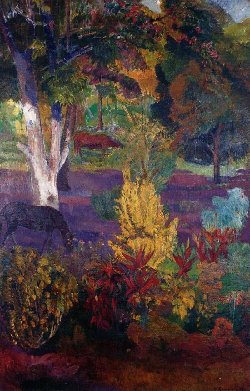 Peinture sur toile, reproduction de Paul Gauguin Marquesan Landscape With A Horse 1901 qualité musée