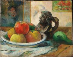 Paul Gauguin, Pommes, poire et céramique, 1889